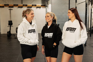 From left to right. Size M (white), size S (black), size M (white)